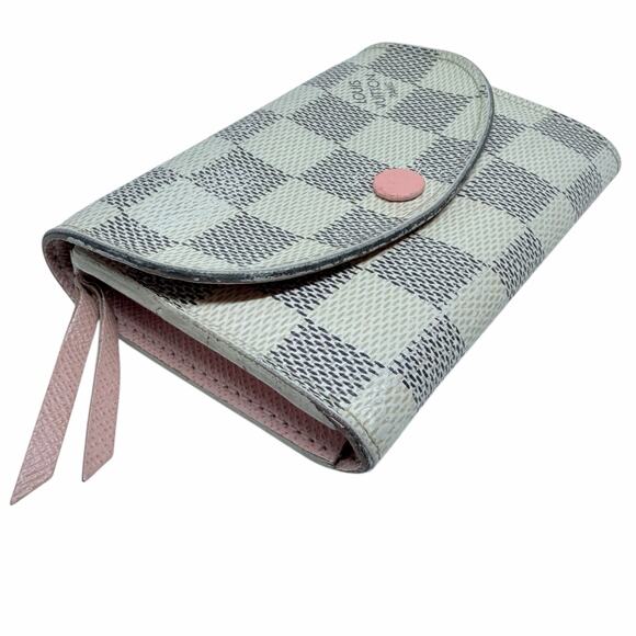 Louis Vuitton Rosalie Coin Purse Wallet Damier Azur Canvas Pink Leather Interior - Picture 5 of 13